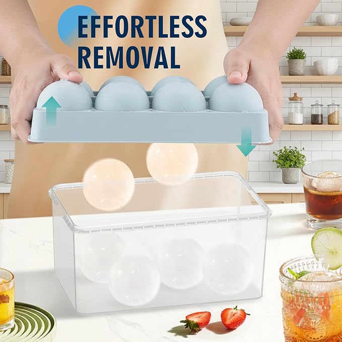 Large Ice Ball Maker Mold, 2.5" Round Ice Cube Mold for Whiskey Bourbon Cocktail, 8 Balls, Sphere Ice Mold, Big Ice Cube Tray with Container and Tongs, Easy to Fill & Release - Image 2