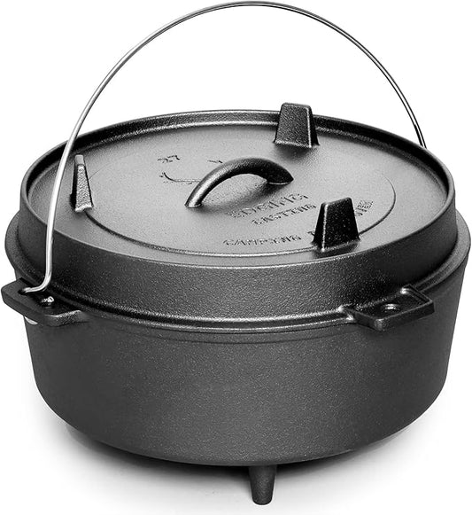 EDGING CASTING Pre-Seasoned Cast Iron Dutch Oven With Skillet Lid, Outdoor Camping Deep Pot for Camping Fireplace Cooking BBQ Baking Campfire, Leg Base, 4.5 Quart