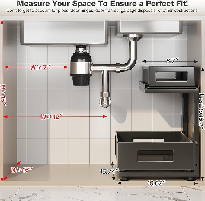 2 Pack Under Sink Organizer with Next-Gen Ball-Bearing Slides,2-Tier Pull Out Cabinet Storage,Height Adjustable Drawer Shelf for Bathroom,Kitchen,Laundry,Cabinet,Pantry(Patent Pending)