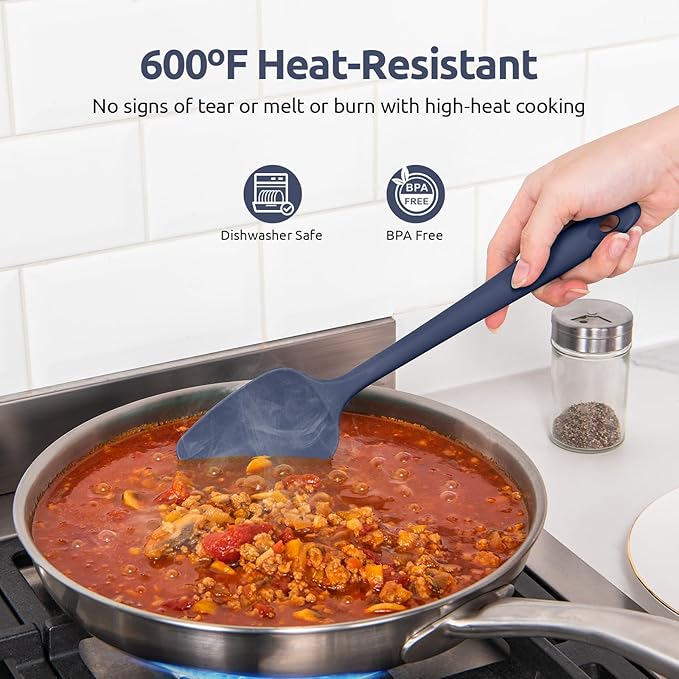 Heat Resistant Silicone Spatula Set: U-Taste 600ºF High Temp Seamless Food Grade Food Grade Flexible Rubber Silicon Kitchen Cooking Mixing Baking Scraper for Nonstick Cookware Set of 4 (Midnight Blue) - Image 3