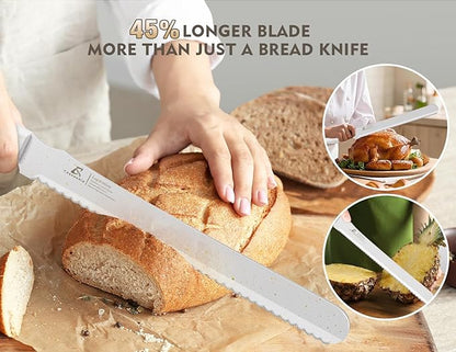 CoquusAid Upgrade Bread Knife for Homemade Bread, World‘s 1st Double Serrated Knife for Crusty Sourdough, 11.6 Inch Stainless Steel Bread Slicer, Professional Sourdough Cutter, Ideal Gift, White - Image 5