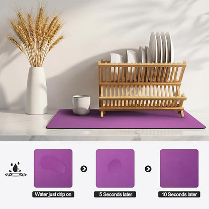 Ecotrim - Dish Drying Mat for Kitchen Counter | Coffee Bar Mat for Countertops | Heat Resistant Drainer Mat with Non-slip Rubber Backed | Hide Stain Kitchen Absorbent Draining Mat | Purple 16"x24" - Image 4