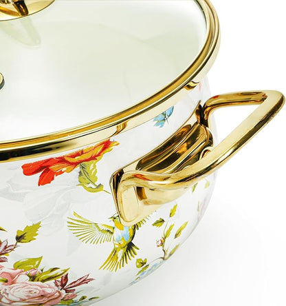 SOUJOY 2.8 Quart Enamel Stockpot with Glass Lid, Vintage Floral Soup Pot, Non-Stick Bean Stew Simmer Pot with Handle for Kitchen, Induction & Gas Stove Safe, Mother's Day, Wedding, Christmas Gift - Image 3