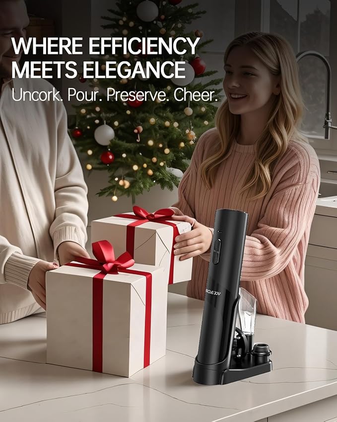 CIRCLE JOY Rechargeable Wine Opener Electric Wine Bottle Opener 7-in-1 Wine Gift Set with Electric Vacuum Pump, Charging Station, Foil Cutter, Wine Aerator Pourer and 2 Wine Stoppers - Image 7