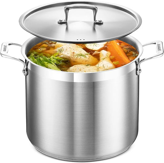 Stainless Steel Stockpot with Lid 12 Quart, Durable 18/8 Stainless Steel, Impact-Bonded Base for Even Heating, Riveted Handles, Oven & All Stove Compatible, Safe Up To 500°F (260°C) by Unknown