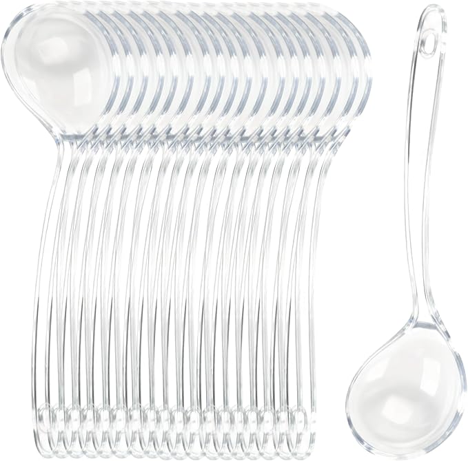 Large Plastic Serving Spoons,Disposable Heavy Duty Serving Spoons,Long Handle Scoop Soup Rice Ladle for Party Catering Buffet Restaurant,20 Pieces (Clear) by OULIGET