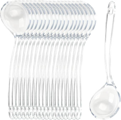 Large Plastic Serving Spoons,Disposable Heavy Duty Serving Spoons,Long Handle Scoop Soup Rice Ladle for Party Catering Buffet Restaurant,20 Pieces (Clear) by OULIGET