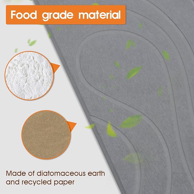 Snuggery Stone Drying Mat for Kitchen Counter - 18"x14" Dirt-Resistant Quick Drying Fast Absorbent Non-Slip Diatomite Mat, Natural Diatomaceous Earth Dish Drying Pad for Dish Rack(Dark Grey) - Image 7