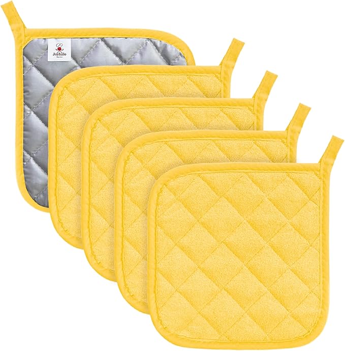 Joyhalo 5 Pack Heat Resistant Pot Holders - Terry Cloth Sets for Cooking & Baking by Joyhalo