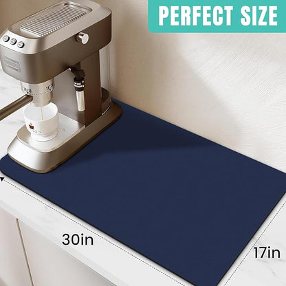 WISELIFE Coffee Mat Super Absorbent Dish Drying Mat Coffee Bar Accessories Large Drying Mats for Kitchen Counter 17" W x 30" L, Blue - Image 2