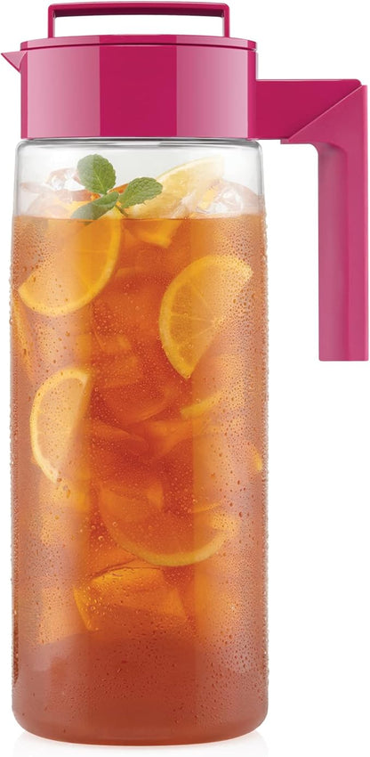 Takeya Airtight Pitcher - Durable BPA-Free Eastman Tritan Odor/Stain-Resistant Leakproof Lid for Iced Tea/Water Easy-Grip Silicone Handle Spill-Free Spout Fridge-Friendly Made in USA 2 Quart/Raspberry by Takeya