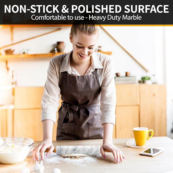 16.7 Inches Marble Rolling Pin for Baking with Wooden Handles & Wooden Cradle - Rolling Pin for making Pizza Dough & Tortillas, Dough Roller for Pasta, Cookie, Pie Crust and More! - Image 5