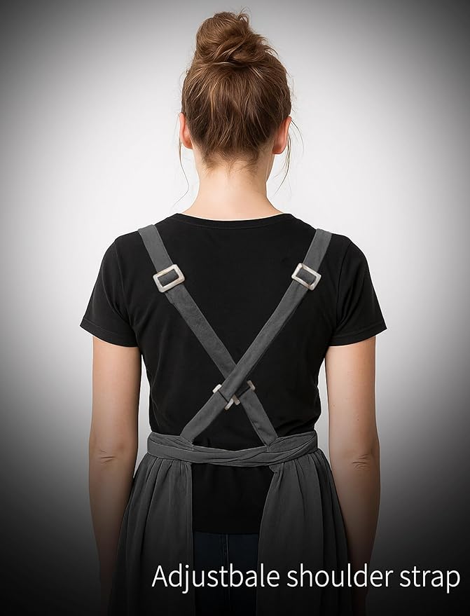 Pinknoke Vintage Pinafore Apron Dress for Women with Pockets Cute Floral Chef Aprons for Kitchen Cooking Baking Gardening - Image 8