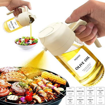 2 in 1 Glass Oil Sprayer & Dispenser,16oz/470ml Olive Cooking, Air Fryer, and Salad, for Kitchen Gadgets and Air Fryer Accessories, w/Stickers (White) - Image 9