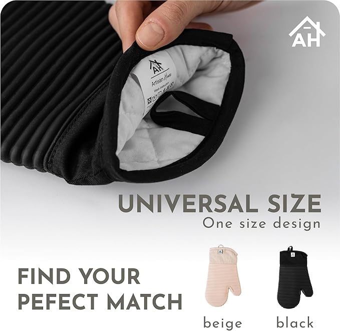 Extra Long Silicone Oven Mitts | Heat Resistant 500°F BPA-Free Food Grade Silicone Kitchen Mittens | 2-Piece Set of Oven Gloves Kitchens- Black - Image 8