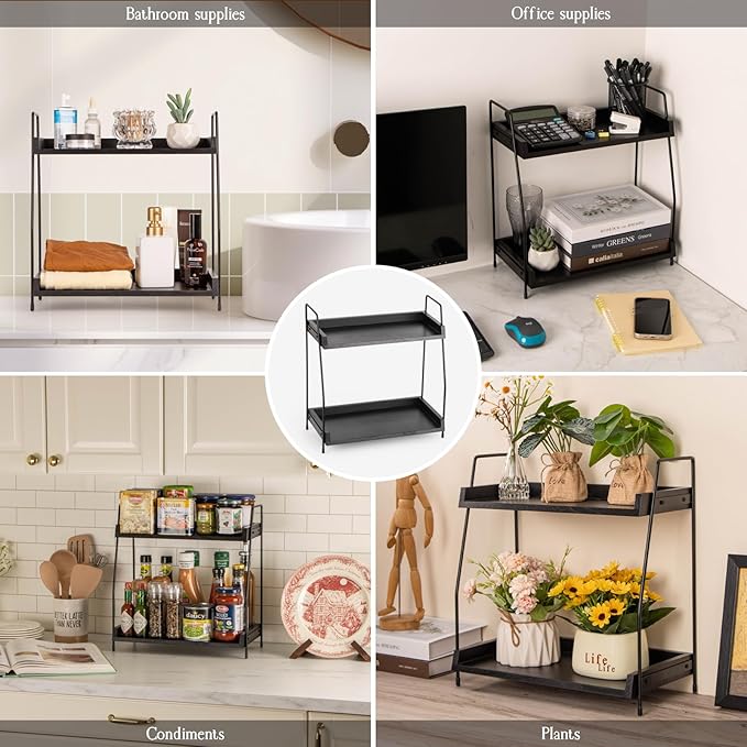 ANBOXIT 2-Tier Coffee Station Organizer, Wooden Kitchen Counter Shelf - Black - Image 6
