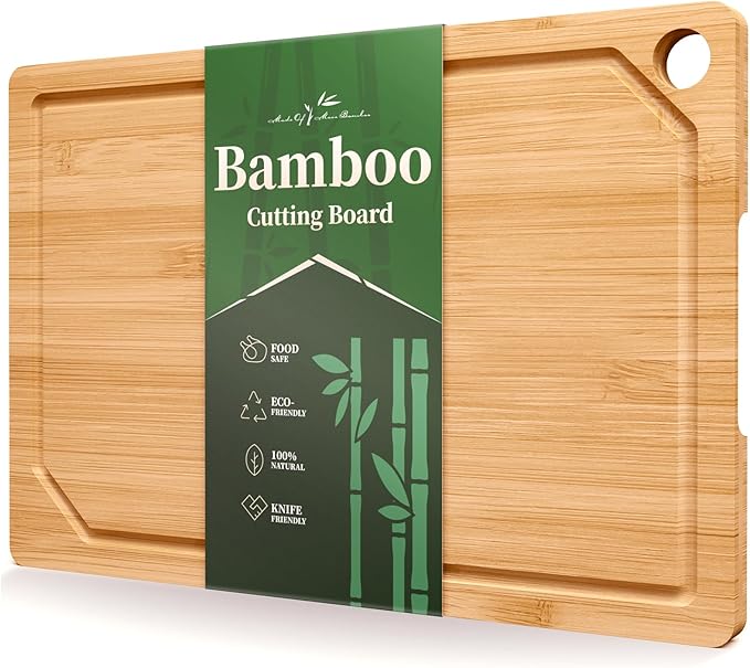 Kitsure Bamboo Cutting Board - Multi-Sizes Wooden Cutting Boards for Kitchen, Convenient Kitchen Essentials with Deep Juice Grooves， Cutting Board for Chopping & Serving, Large, Natural by Kitsure