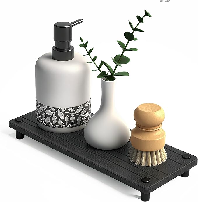 Quick Dry Sink Caddy Kitchen Sink Organizer, Water Absorbing Stone Tray for Sink, Stone Drying Tray, Diatomite Faucet Mat & Protector, Dispenser Sponge Holder, Stone Soap Tray for Bathroom Counter by Unknown