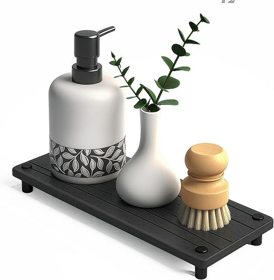 Quick Dry Sink Caddy Kitchen Sink Organizer, Water Absorbing Stone Tray for Sink, Stone Drying Tray, Diatomite Faucet Mat & Protector, Dispenser Sponge Holder, Stone Soap Tray for Bathroom Counter by Unknown