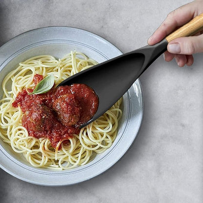 VOVOLY Cooking Spoon for Nonstick Cookingwares, Silicone Spoon Spoon for Mixing, Scoop, and Scrape, Black (13.4''+11.4" Black 2-Pack) - Image 6