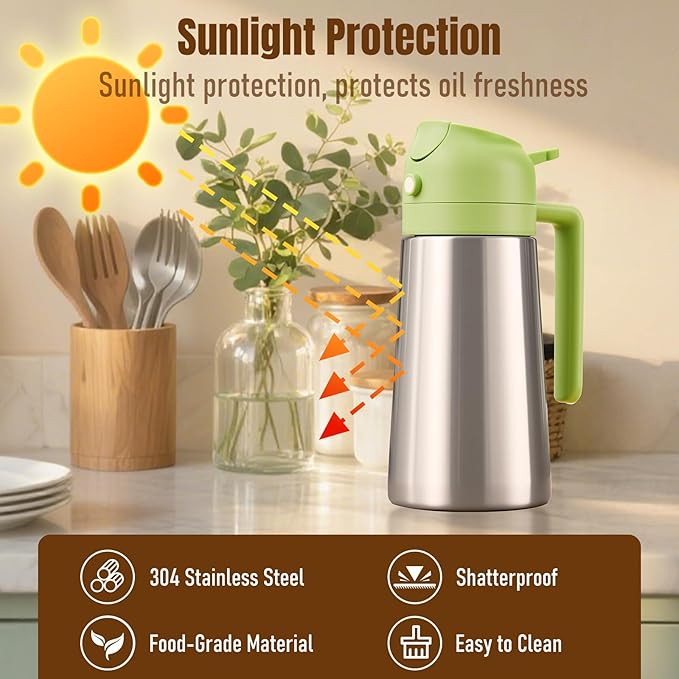 PARACITY Oil Dispenser Bottle with Stainless Steel Shell & Ceramic Sprayed Interior, 2 in 1 Olive Oil Sprayer and Dispenser, Oil Spray Bottle for Cooking, Kitchen, BBQ, Air Fryer, Salad, Baking(Green) - Image 5