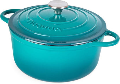 Cast Iron Dutch Oven with Lid – Non-Stick Ovenproof Enamelled Casserole Pot – Sturdy Dutch Oven Cookware – Teal, 5-Quart, 24cm – by Nuovva by Nuovva
