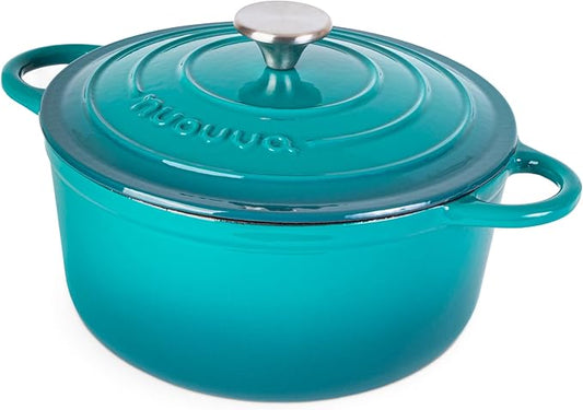 Cast Iron Dutch Oven with Lid – Non-Stick Ovenproof Enamelled Casserole Pot – Sturdy Dutch Oven Cookware – Teal, 5-Quart, 24cm – by Nuovva by Nuovva
