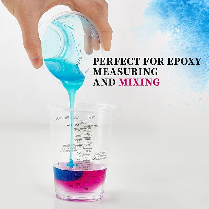 200 PACK Plastic Measuring Cups, 8 oz Disposable Mixing Cups with 100 Wooden Mixing Sticks, Can Be Used for Epoxy Resin, Liquid Measuring, Paint, Cooking and Baking - Image 4