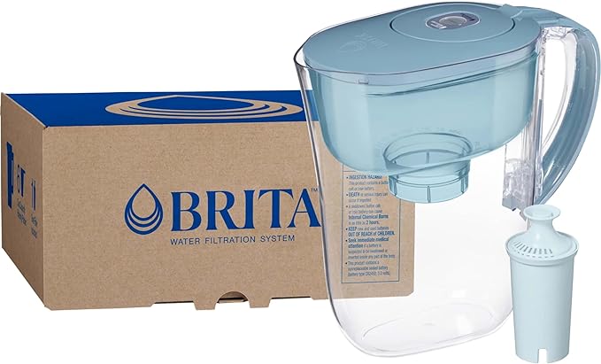 Brita Small 6 Cup Water Filter Pitcher, 1 BritaPlus Filter, Metro, Stone Blue (Package May Vary) by Brita