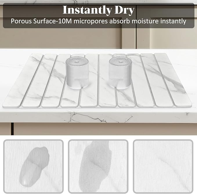 Large Stone Dish Drying Mats for Kitchen Counter, 24"(L)×16"(W) Marble-Pattern, Fast Drying Collapsible Dish Drying Mat, Eco-Friendly Absorbent Diatomaceous Earth Mats for Cups, Match Countertop - Image 4