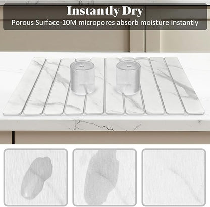 Large Stone Dish Drying Mats for Kitchen Counter, 24"(L)×16"(W) Marble-Pattern, Fast Drying Collapsible Dish Drying Mat, Eco-Friendly Absorbent Diatomaceous Earth Mats for Tableware, Match Countertop - Image 4