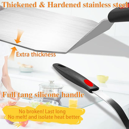 Spatula Set 6-Piece - kitchen utensils set cooking Stainless Steel Turner Set, 600°F Heat Resistant, Metal Spatulas for Griddle/Cast Iron & Nonstick Safe Silicone Tools for Egg, Pancake, Burger - Image 5