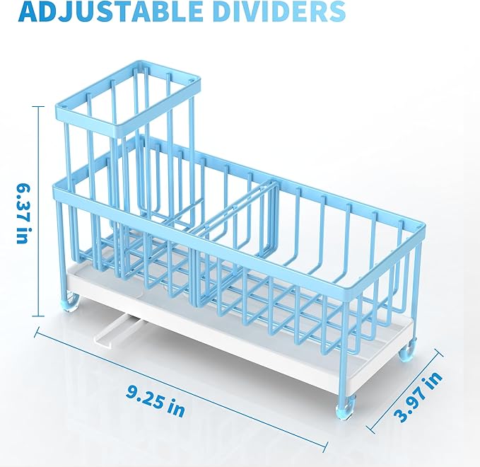 Cisily Sponge Holder for Kitchen Sink, Sink Caddy Organizer with High Brush Holder, Kitchen Countertop Organizers and Storage Essentials, Rustproof 304 Stainless Steel (Blue, 9.25″) - Image 5