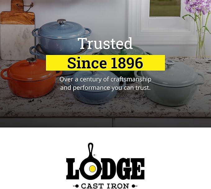 Lodge 3 Quart Enameled Cast Iron Dutch Oven with Lid – Dual Handles – Oven Safe up to 500° F or on Stovetop - Use to Marinate, Cook, Bake, Refrigerate and Serve – Storm Blue - Image 7
