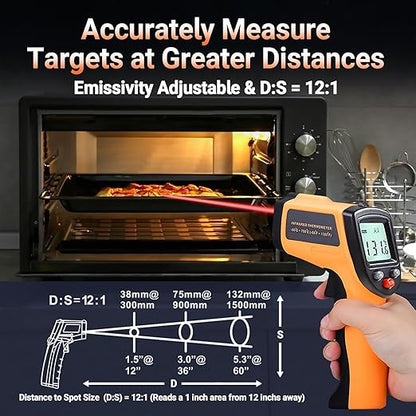 Digital Infrared Thermometer Gun for Cooking,BBQ,Pizza Oven, Infrared Thermometer Laser with Backlight,-58℉~712℉(-50℃~380℃) Handheld Non Contact Heat Laser Temperature Gun (Not for Human)