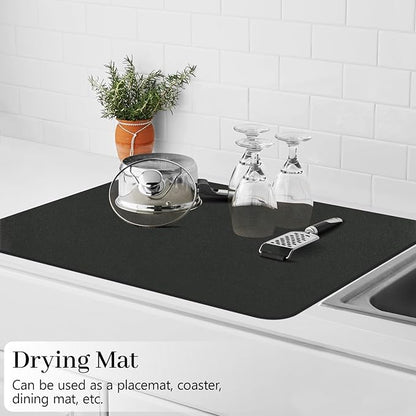 Bloss Coffee Mat 24"x16", Dish Drying Mat for Multiple Usage, Mat for Coffee Bar, Kitchen Counter Mat, Absorbent Hide Stain Rubber Backed Dish Drying Pad - Black - Image 5