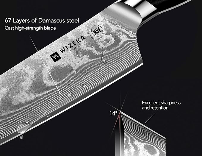 WIZEKA Damascus Chef Knife Set: 3 PCS,Super Sharp Kitchen Knives: Made of Japanese Steel VG10: Full Tang Professional Chef Knife Set With G10 Ergonomic Handle, Mothers Day - Image 3