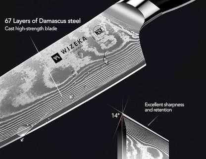 WIZEKA Damascus Chef Knife Set: 3 PCS,Super Sharp Kitchen Knives: Made of Japanese Steel VG10: Full Tang Professional Chef Knife Set With G10 Ergonomic Handle, Mothers Day - Image 3