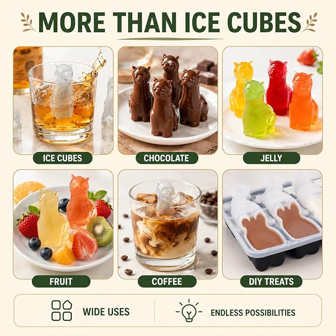 Alpaca Ice Cube Tray Mold - 3D Alpaca Shape Ice Cube Trays, Cute Ice Cube Molds for Whiskey Bourbon, 4-Hole Large Fun Shapes Ice Cube Trays, Funny Alpaca Gifts for Alpaca Lovers Women Men