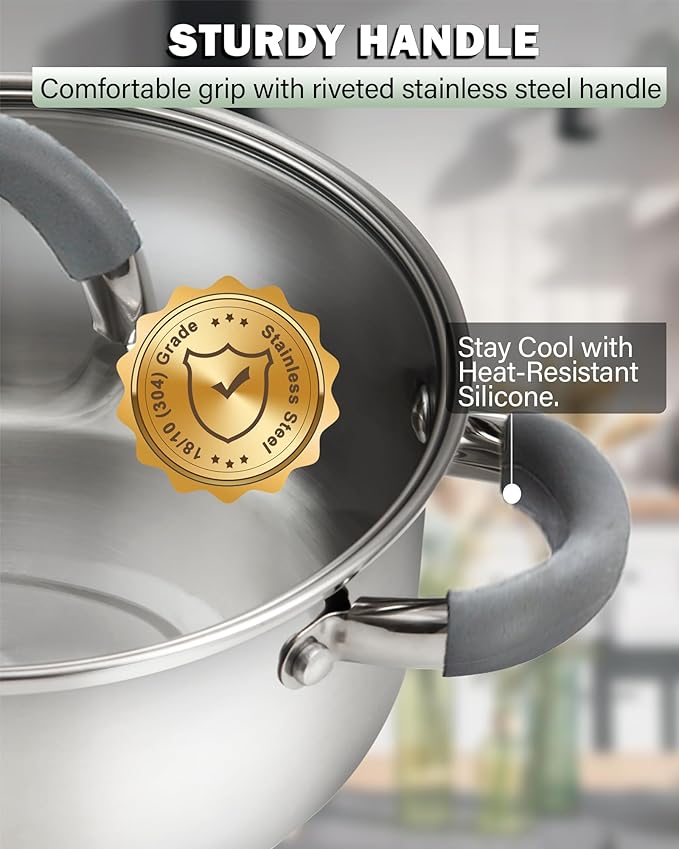 Cook N Home Large Stock Pot with Lid, 16-Quart Basic Stainless Steel Cooking Gumbo Soup Pot, Stay-Cool Silicone Handles - Image 7