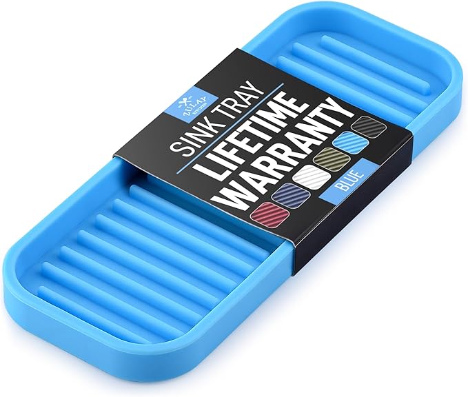 Zulay Kitchen (9x3.5) Silicone Sponge Holder for Kitchen Sink - Flexible Multipurpose Kitchen Soap Tray Sponge Holder - Sink Organizer Tray for Kitchen, Bathroom, Makeup, Trinkets & More (Blue) by ZulayKitchen