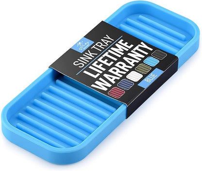 Zulay Kitchen (9x3.5) Silicone Sponge Holder for Kitchen Sink - Flexible Multipurpose Kitchen Soap Tray Sponge Holder - Sink Organizer Tray for Kitchen, Bathroom, Makeup, Trinkets & More (Blue) by ZulayKitchen