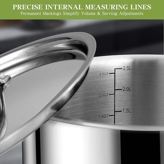 Triple Ply Stainless Steel Pots and Pans Set, EWFEN 12 Piece Induction Cookware Set, Oven Dishwasher Safe | Frying Pans, Saucepans, Saute Pan & Stock Pot, PFOA Free Kitchen Skillet - Image 8