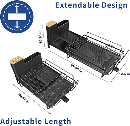 Runnatal Large Detachable Dish Rack with Drainboard Set, Dish Drying Rack Extendable Dish Rack, Utensil Holder, Cup Holder, Expandable Dish Drainer for All Kitchen Counter,20.5"-27.6" L x 12.6" W - Image 3