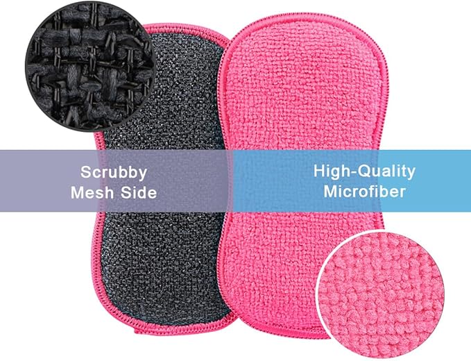 HOMEXCEL 12 Pack Multi-Purpose Scrub Sponges Kitchen Dish Sponge Non-Scratch Microfiber Sponge for Efficiently Cleaning Dishes Pots Pans Pink - Image 2