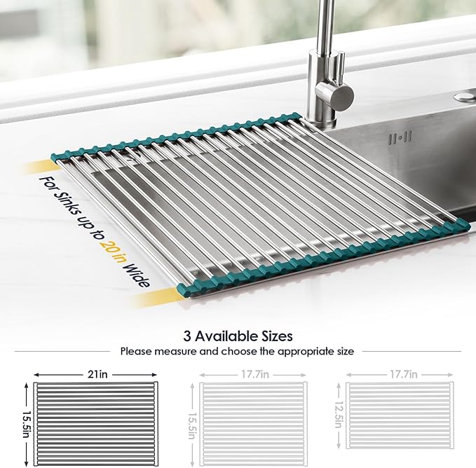 Tomorotec Stainless Steel Roll Up Dish Drying Rack, Foldable Over The Sink Rolling Drainer Rack, Multipurpose Kitchen Gadget Draining Caddy Organizer, Space Saving Sink Accessory Storage Shelf Holder - Image 4