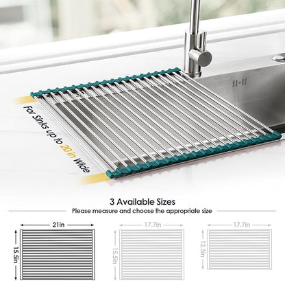 Tomorotec Stainless Steel Roll Up Dish Drying Rack, Foldable Over The Sink Rolling Drainer Rack, Multipurpose Kitchen Gadget Draining Caddy Organizer, Space Saving Sink Accessory Storage Shelf Holder - Image 4