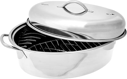 Fox Run Oval Roaster Set, Stainless Steel, 10-Quart