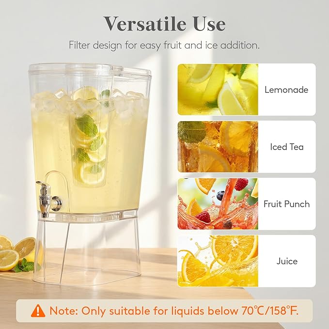 Lifewit 2 Gallon Drink Dispenser for Parties, Large Plastic Beverage Container for Juice/Tea/Soda with Stand & Ice Core, Clear Lemonade Dispenser with Spigot, BPA Free Water Pitcher for Hosting - Image 6