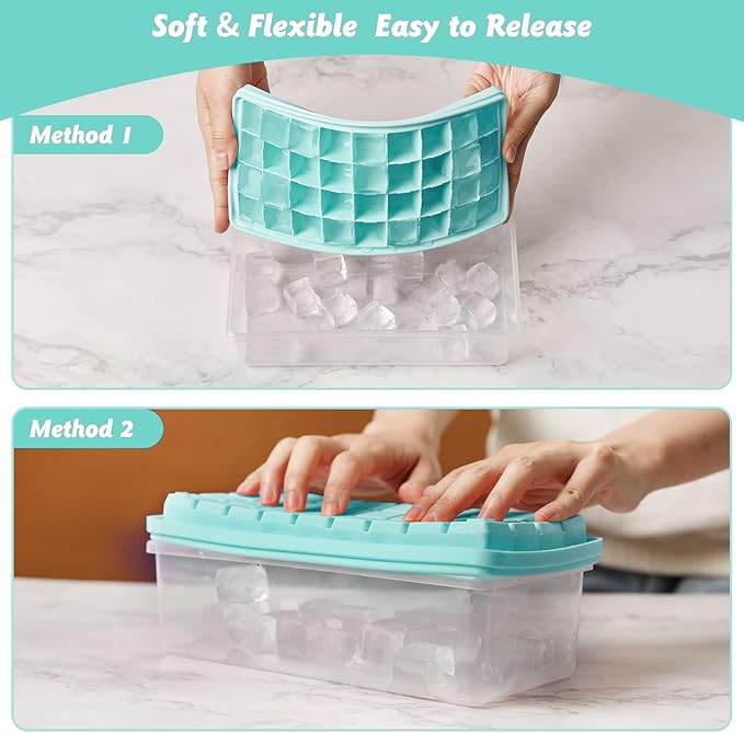 Silicone Ice Cube Tray with Leak-Proof Lid & Storage Bin for Freezer – BPA-Free 36-Piece Nugget Ice Molds, Spill-Resistant Cover & Ice Scoop Container Cover - Image 4